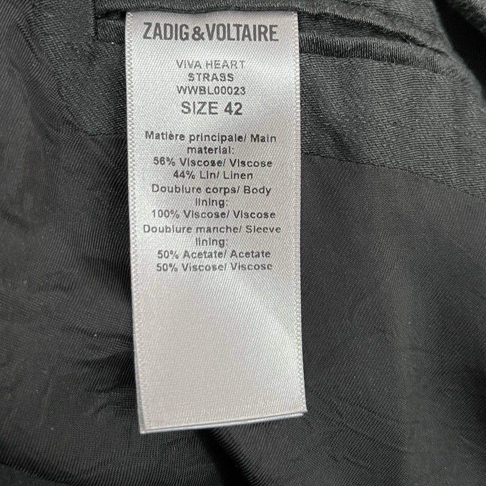 Zadig & Voltaire Black Linen Blend Art is Truth Viva Heart Strass Blazer 42 (XL) - Picture 8 of 10